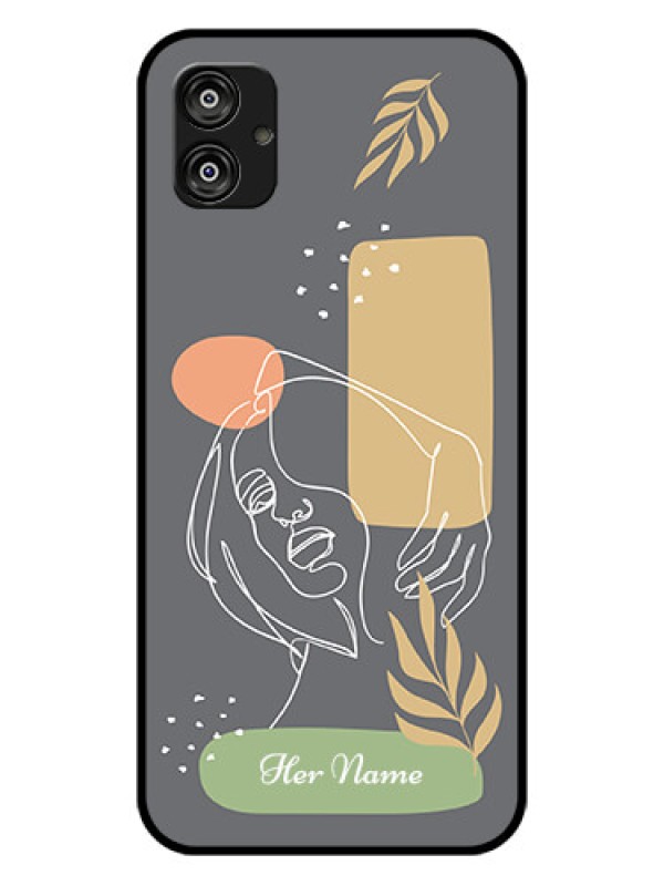 Custom Galaxy F04 Custom Glass Phone Case - Gazing Woman line art Design