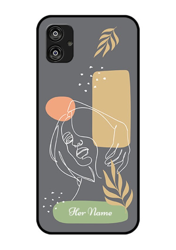 Galaxy F04 Custom Glass Phone Case - Gazing Woman line art Design
