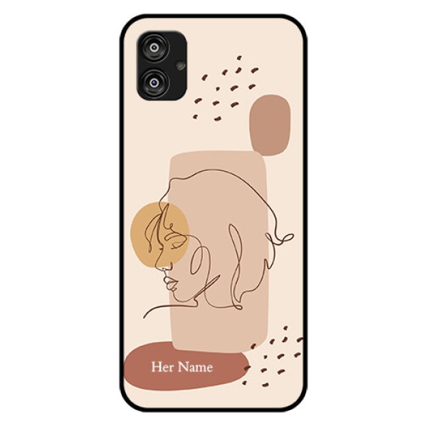 Galaxy F04 Photo Printing on Glass Case - Calm Woman line art Design Galaxy F04 Photo Printing on Glass Case - Calm Woman line art Design