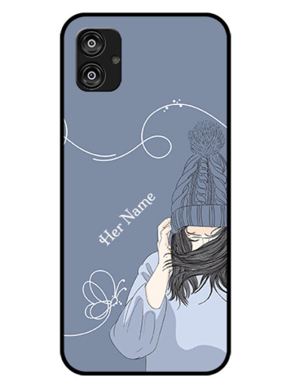 Custom Galaxy F04 Custom Glass Mobile Case - Girl in winter outfit Design