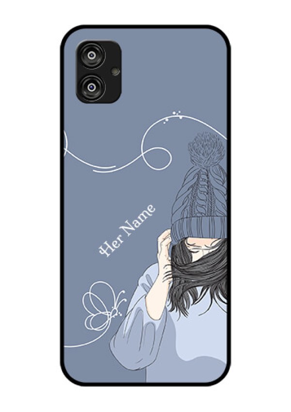 Galaxy F04 Custom Glass Mobile Case - Girl in winter outfit Design