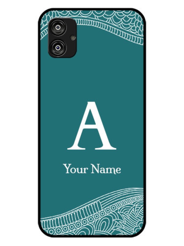 Custom Galaxy F04 Personalized Glass Phone Case - line art pattern with custom name Design