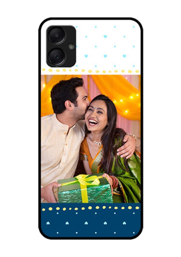 Galaxy F05 Custom Glass Phone Case - White And Blue Abstract Design