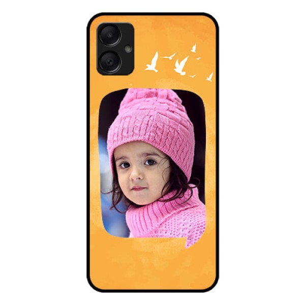 Galaxy F05 Custom Glass Phone Case - Water Color Design With Bird Icons