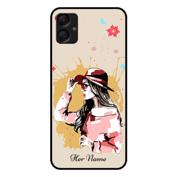 Galaxy F05 Custom Glass Phone Case - Women With Pink Hat Design Galaxy F05 Custom Glass Phone Case - Women With Pink Hat Design