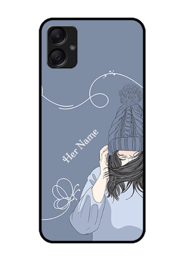 Galaxy F05 Custom Glass Phone Case - Girl In Winter Outfit Design