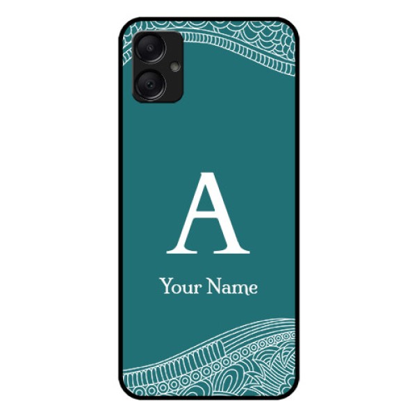 Galaxy F05 Custom Glass Phone Case - Line Art Pattern With Custom Name Design Galaxy F05 Custom Glass Phone Case - Line Art Pattern With Custom Name Design