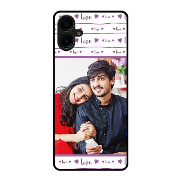 Galaxy F06 Custom Glass Phone Case - Couples Heart Design