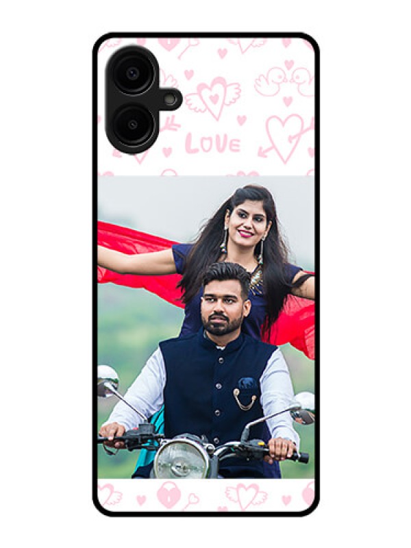 Custom Galaxy F06 Custom Glass Phone Case - Pink Flying Heart Design