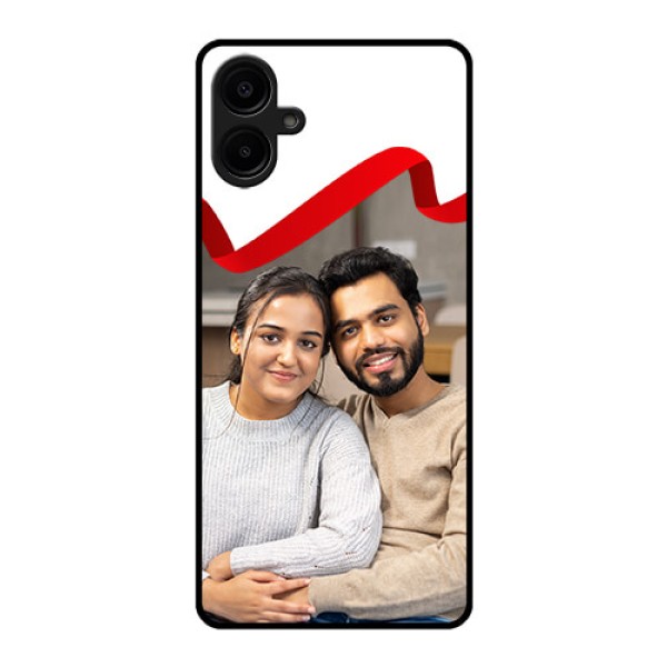 Galaxy F06 Custom Glass Phone Case - Red Ribbon Frame Design