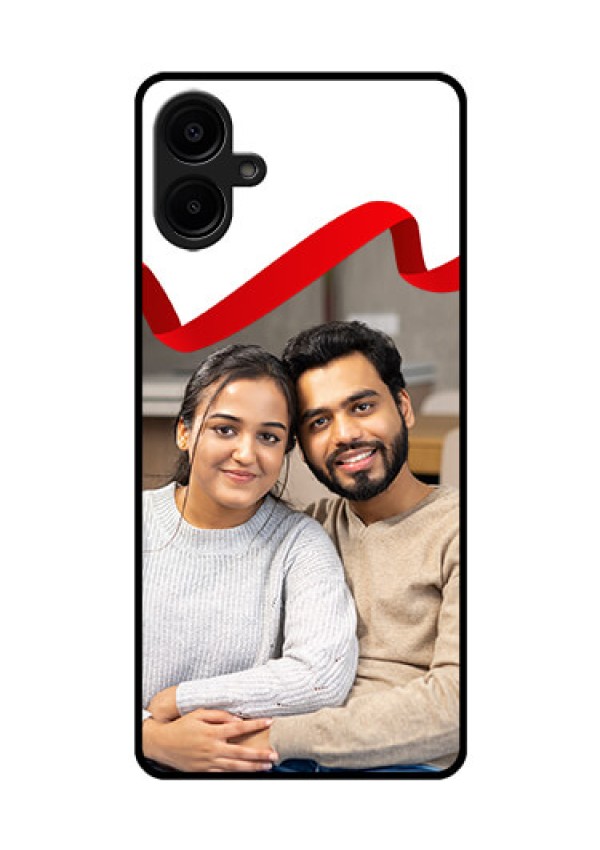 Galaxy F06 Custom Glass Phone Case - Red Ribbon Frame Design