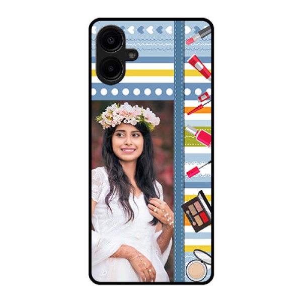 Galaxy F06 Custom Glass Phone Case - Makeup Icons Design