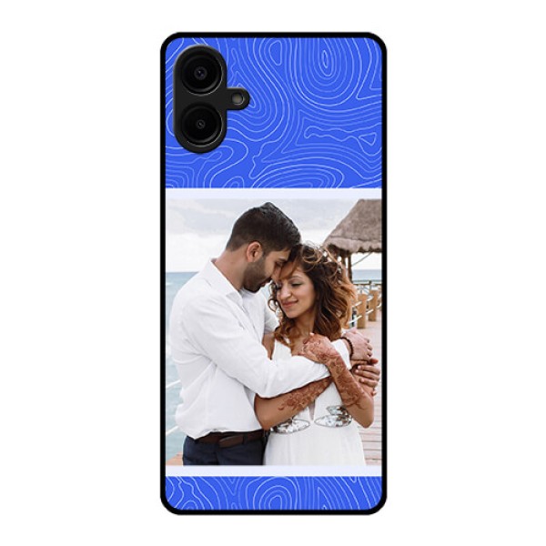 Galaxy F06 Custom Glass Phone Case - Curved Line Art With Blue And White Design Galaxy F06 Custom Glass Phone Case - Curved Line Art With Blue And White Design