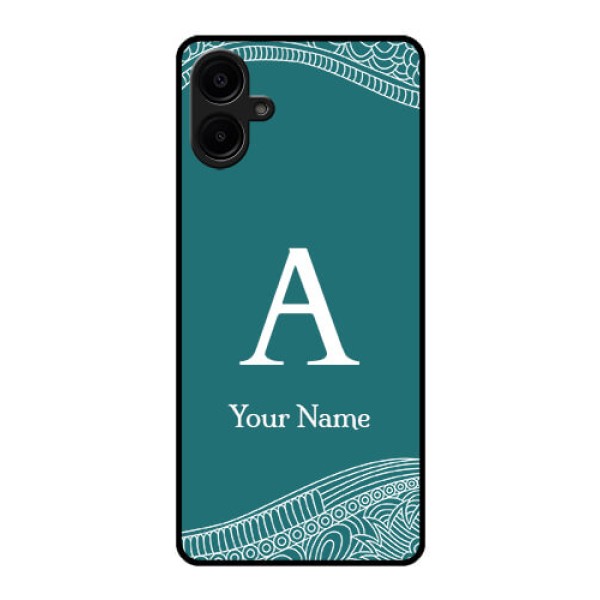 Galaxy F06 Custom Glass Phone Case - Line Art Pattern With Custom Name Design Galaxy F06 Custom Glass Phone Case - Line Art Pattern With Custom Name Design