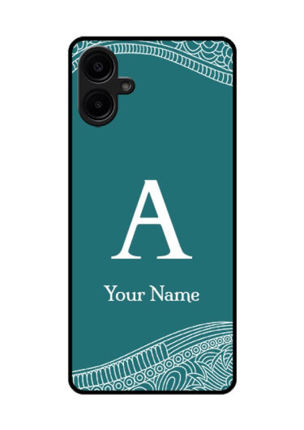 Galaxy F06 Custom Glass Phone Case - Line Art Pattern With Custom Name Design
