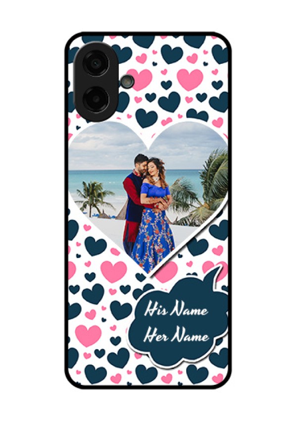 Samsung Galaxy F07 Custom Glass Phone Case - Pink & Blue Heart Design