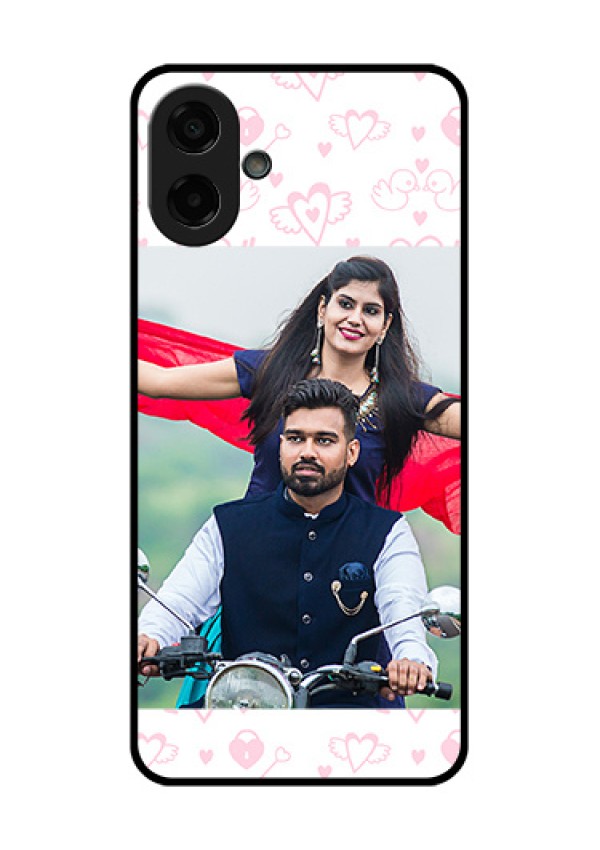 Samsung Galaxy F07 Custom Glass Phone Case - Pink Flying Heart Design