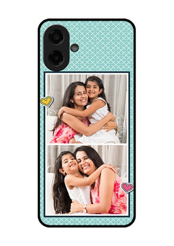 Samsung Galaxy F07 Custom Glass Phone Case - 2 Image Holder With Pattern Design