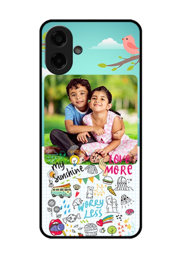 Samsung Galaxy F07 Custom Glass Phone Case - Doodle Love Design