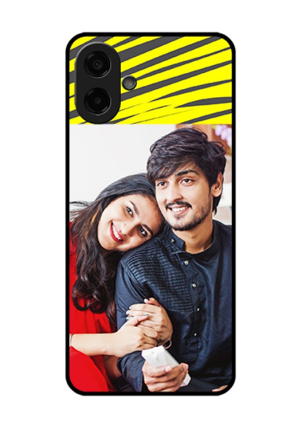 Samsung Galaxy F07 Custom Glass Phone Case - Yellow Abstract Design