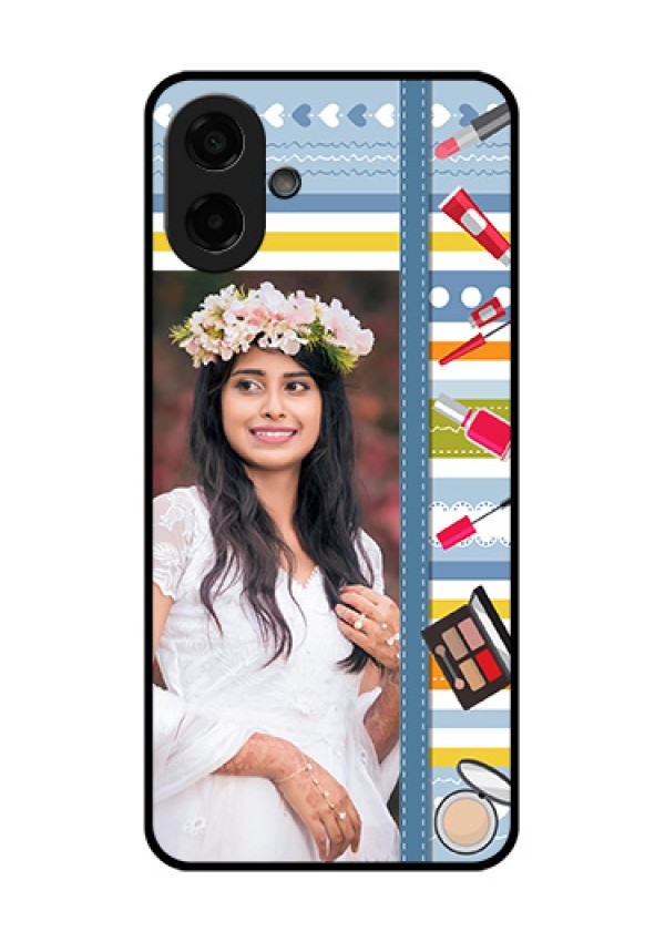 Samsung Galaxy F07 Custom Glass Phone Case - Makeup Icons Design