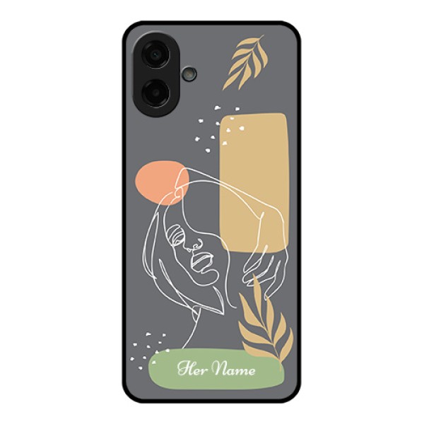 Samsung Galaxy F07 Custom Glass Phone Case - Gazing Woman Line Art Design Samsung Galaxy F07 Custom Glass Phone Case - Gazing Woman Line Art Design