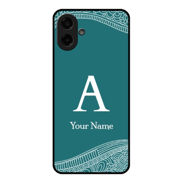 Samsung Galaxy F07 Custom Glass Phone Case - Line Art Pattern With Custom Name Design Samsung Galaxy F07 Custom Glass Phone Case - Line Art Pattern With Custom Name Design