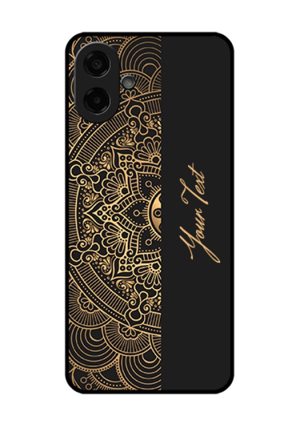 Samsung Galaxy F07 Custom Glass Phone Case - Mandala Art With Custom Text Design