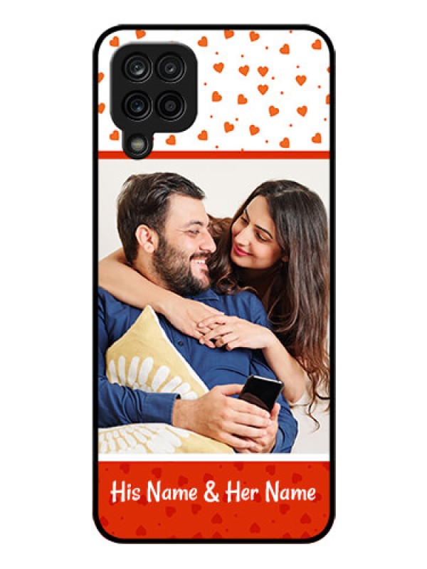 Custom Galaxy F12 Custom Glass Phone Case - Orange Love Symbol Design