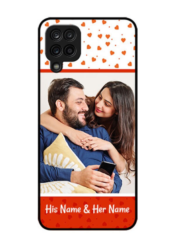 Galaxy F12 Custom Glass Phone Case - Orange Love Symbol Design