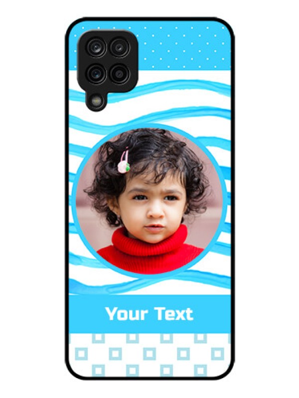 Custom Galaxy F12 Custom Glass Phone Case - Simple Blue Case Design