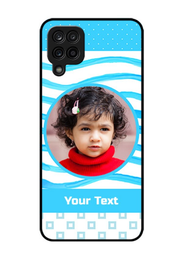 Galaxy F12 Custom Glass Phone Case - Simple Blue Case Design