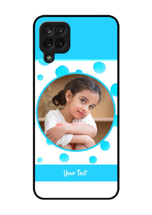 Galaxy F12 Photo Printing on Glass Case - Blue Bubbles Pattern Design