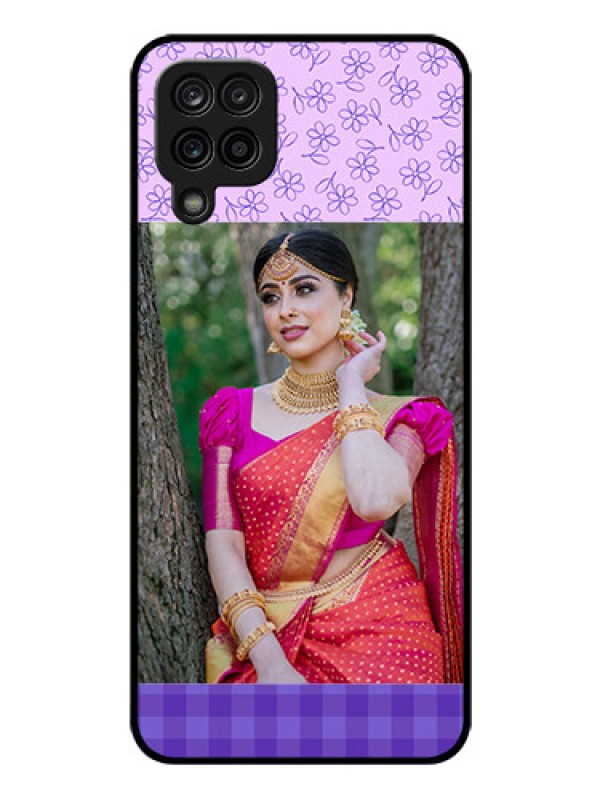 Custom Galaxy F12 Custom Glass Phone Case - Purple Floral Design