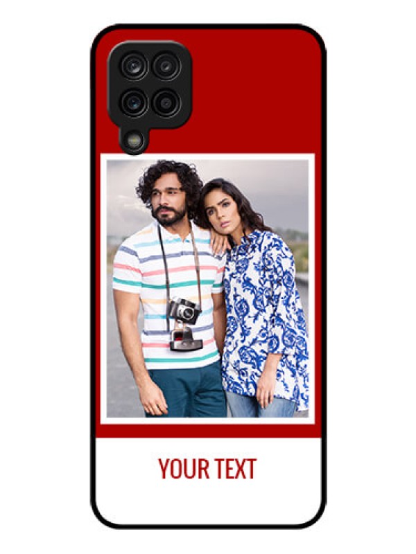 Custom Galaxy F12 Personalized Glass Phone Case - Simple Red Color Design