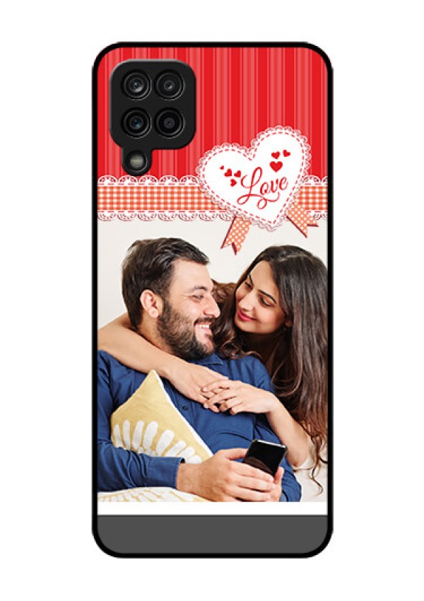 Galaxy F12 Custom Glass Mobile Case - Red Love Pattern Design