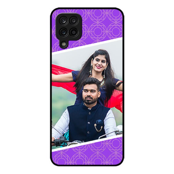 Galaxy F12 Custom Glass Phone Case - Violet Pattern Design