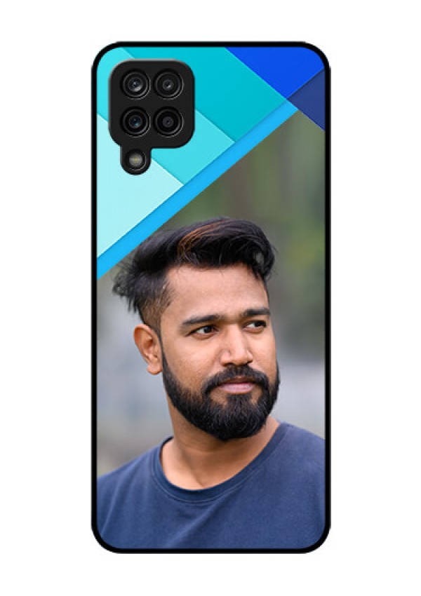 Galaxy F12 Custom Glass Phone Case - Blue Pattern Design