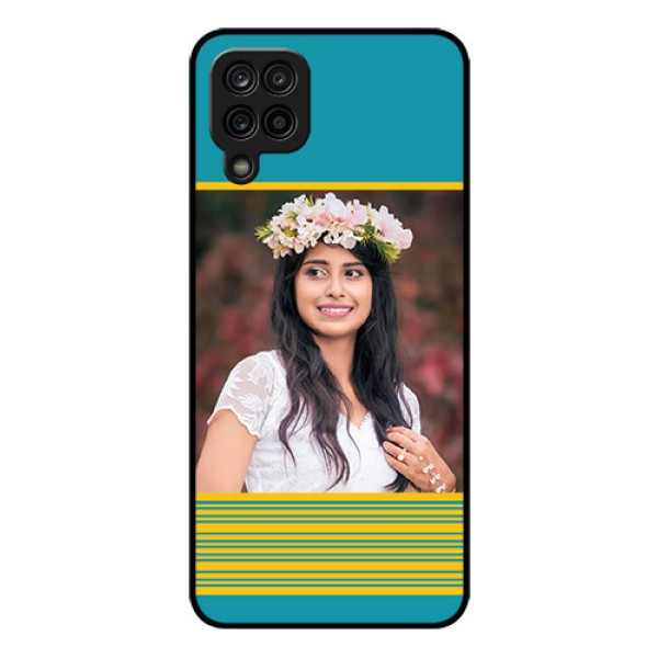 Galaxy F12 Custom Glass Phone Case - Yellow & Blue Design 