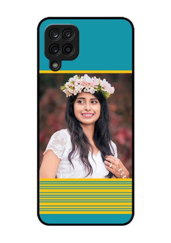 Galaxy F12 Custom Glass Phone Case - Yellow & Blue Design 