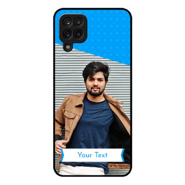 Galaxy F12 Photo Printing on Glass Case - Simple Blue Color Design