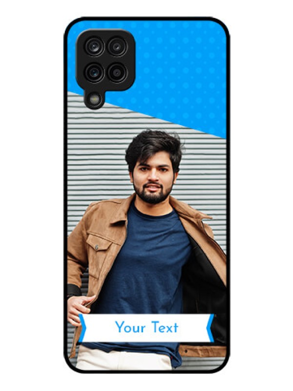 Custom Galaxy F12 Photo Printing on Glass Case - Simple Blue Color Design