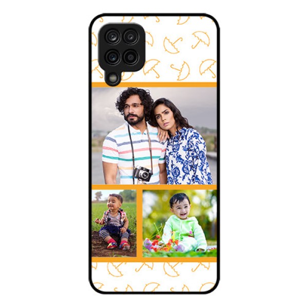 Galaxy F12 Custom Glass Mobile Case - Yellow Pattern Design