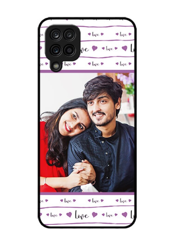 Galaxy F12 Custom Glass Mobile Case - Couples Heart Design