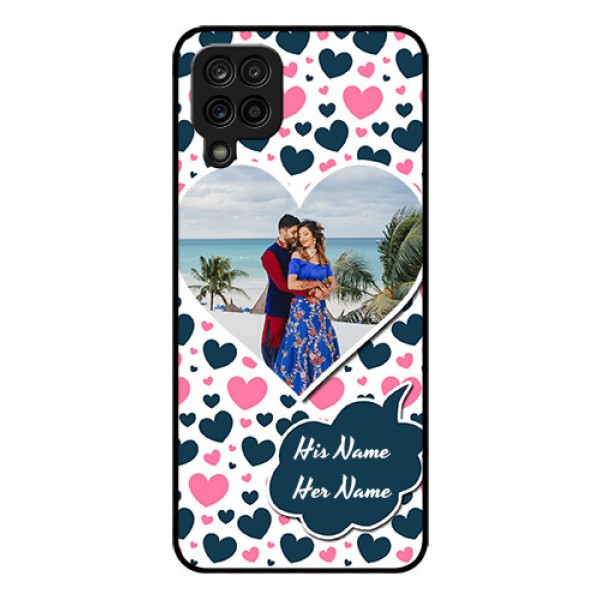 Galaxy F12 Custom Glass Phone Case - Pink & Blue Heart Design
