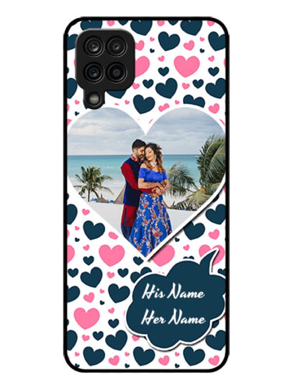 Custom Galaxy F12 Custom Glass Phone Case - Pink & Blue Heart Design