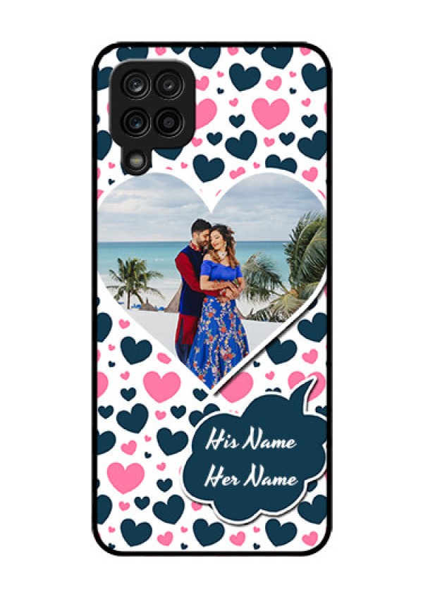 Galaxy F12 Custom Glass Phone Case - Pink & Blue Heart Design