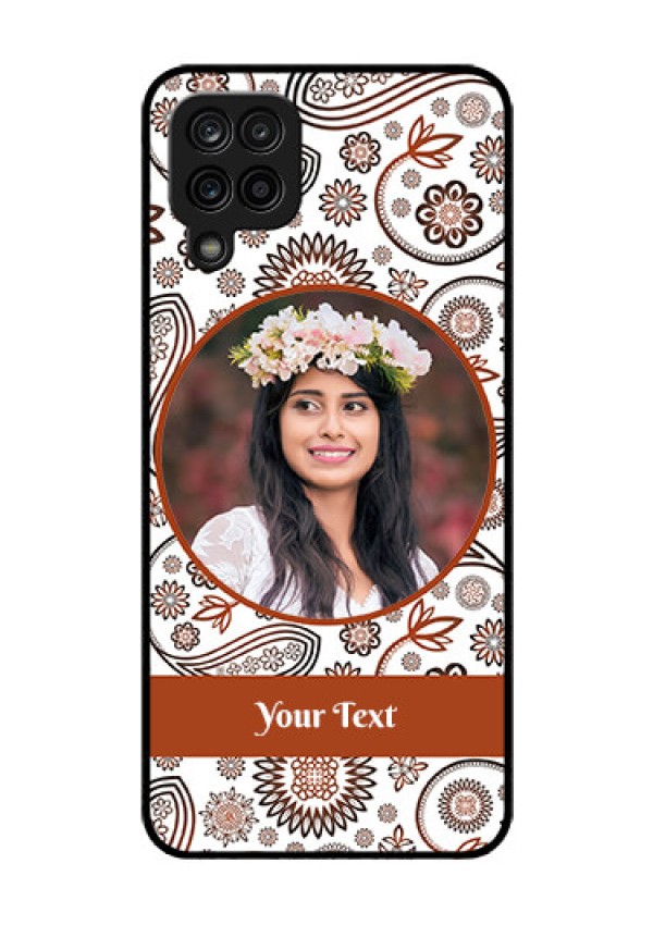 Galaxy F12 Custom Glass Mobile Case - Abstract Floral Design 
