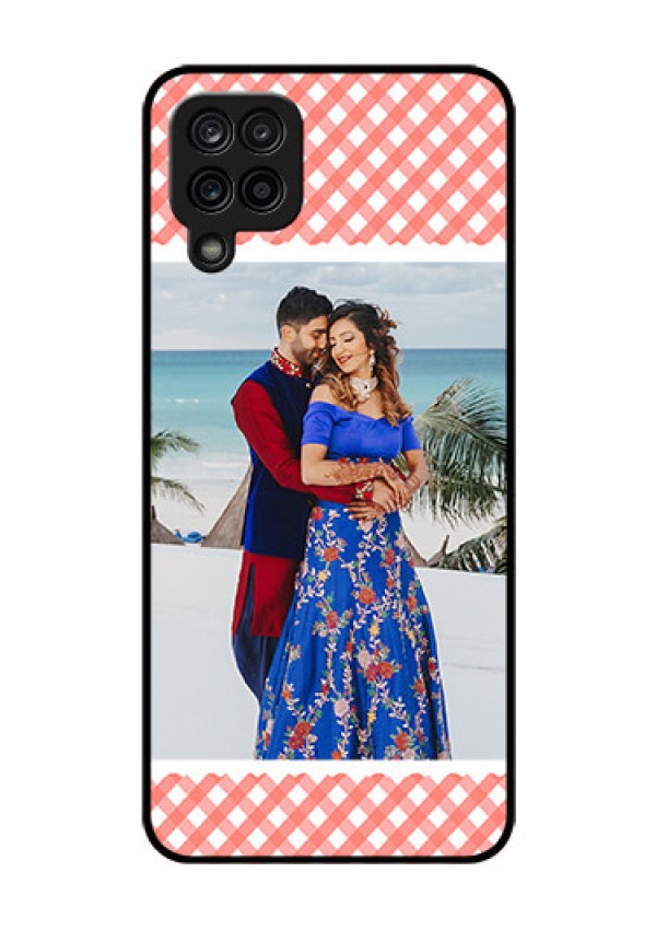 Galaxy F12 Personalized Glass Phone Case - Pink Pattern Design
