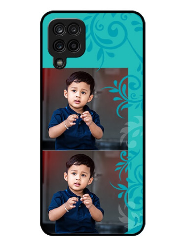 Custom Galaxy F12 Personalized Glass Phone Case - with Photo and Green Floral Design 